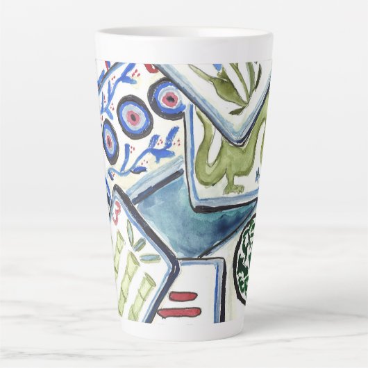 Blue Mahjong Tegels Latte Mok (Voorkant)