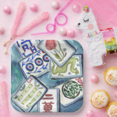 Blue Mahjong Tegels Papieren Bordje (Feest)