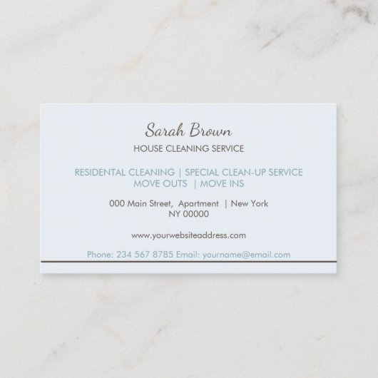 Blue Maid Appointment Reminder House Cleaning Visitekaartje (Achterkant)