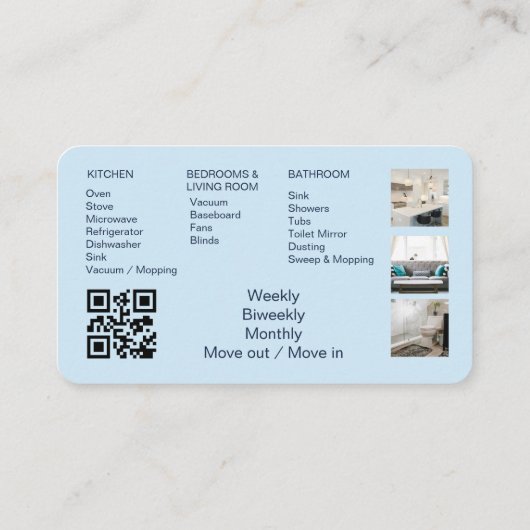 Blue Maid House Cleaning  QR Code Professional Visitekaartje (Achterkant)