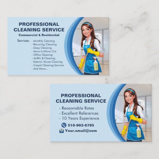 Blue Maid House Cleaning Services Janitorial Clean Visitekaartje (Voorkant / Achterkant)