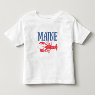 Blue Maine Tekst Rode Waterverf Kreeft Kinder Shirts