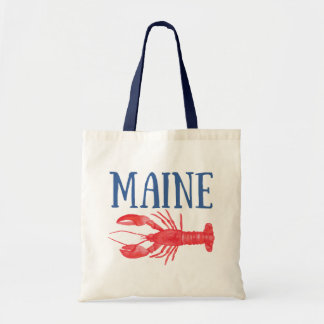 Blue Maine Tekst Rode Waterverf Kreeft Tote Bag
