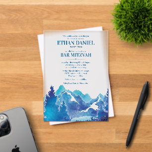 Blue Majestic Mountain Waterverf Bar Mitzvah Acryl Uitnodigingen