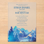 Blue Majestic Mountain Waterverf Bar Mitzvah Acryl Uitnodigingen (Voorkant)