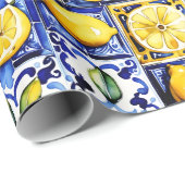 Blue Majolica tegels citroenen Mediterraan Cadeaupapier (Rol Hoek)