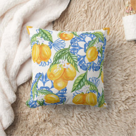 Blue Majolica Tile and Watercolor Lemons Kussen