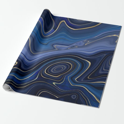 Blue Malachite Golden Accents Luxury Chic Gemstone Cadeaupapier (Uitgerold)