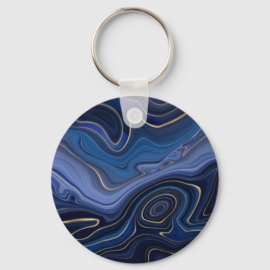 Blue Malachite Golden Accents Luxury Chic Gemstone Sleutelhanger (Voorkant)