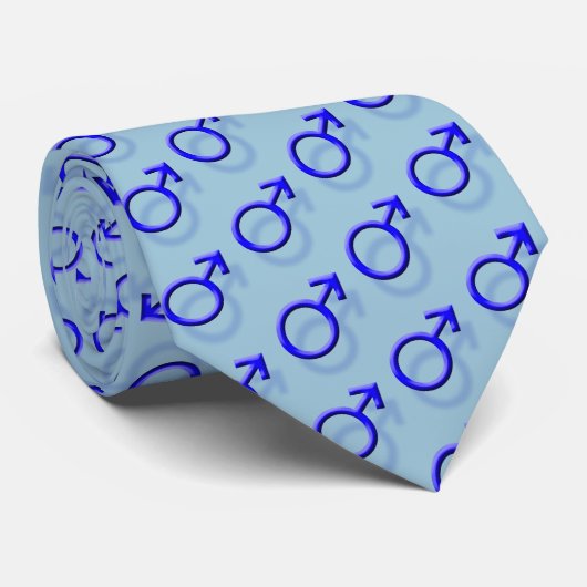 Blue Male Sex Symbol 3D Effect Tiled Pattern Stropdas (Opgerold)