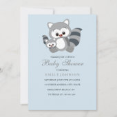 Blue Mam & Bub Racoon Boy Baby shower Uitnodiging (Voorkant)