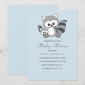 Blue Mam & Bub Racoon Boy Baby shower Uitnodiging (Voorkant / Achterkant)