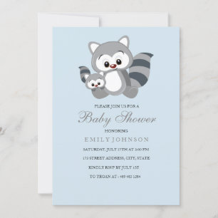 Blue Mam & Bub Racoon Boy Baby shower Uitnodiging