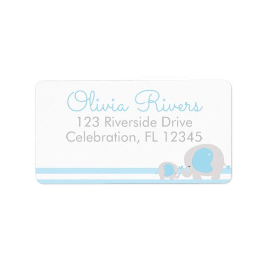 Blue Mama & Baby Elephant Retour Adreslabels Etiket (Voorkant)