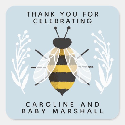Blue Mama naar Bee Baby shower Dank u Sticker (Voorkant)