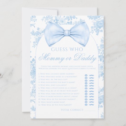 Blue Mama of Daddy Bow Stropdas Toile Baby shower  Kaart (Voorkant)