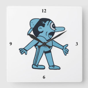 Blue Man Walks Dog. Vierkante Klok