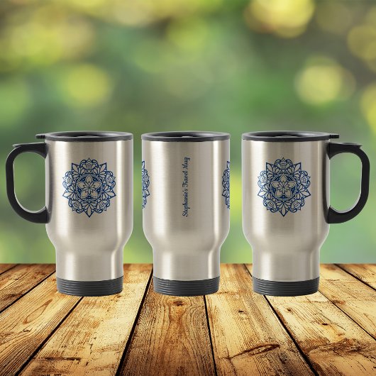 Blue Mandala Art, gepersonaliseerde naamtumbler Reisbeker