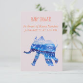 Blue Mandala baby Olifant Baby douche Uitnodiginge Kaart (Staand voorkant)