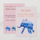 Blue Mandala baby Olifant Baby douche Uitnodiginge Kaart (Voorkant / Achterkant)