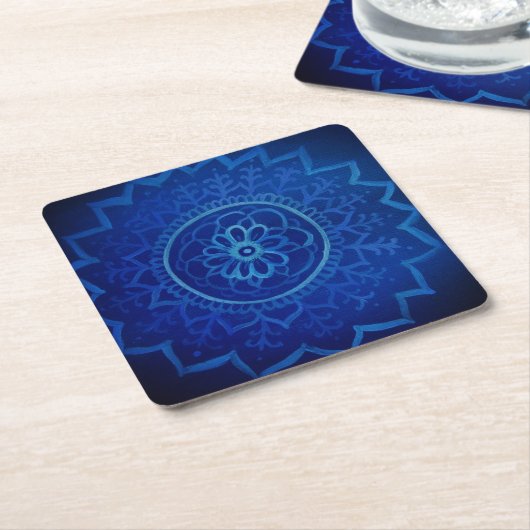 Blue Mandala Custom Square Onderzetters (Schuin)