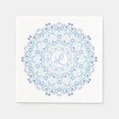 Blue Mandala Editable Initiaal Paper Napkin Servet (Voorkant)