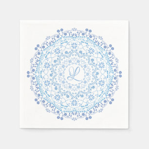 Blue Mandala Editable Initiaal Paper Napkin Servet