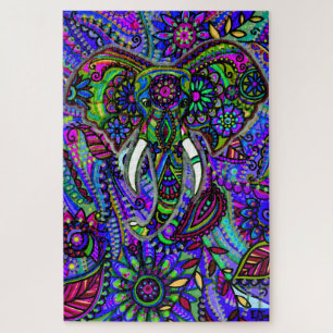 Blue Mandala Elephant Bohemian Jigzaag Puzzle Legpuzzel