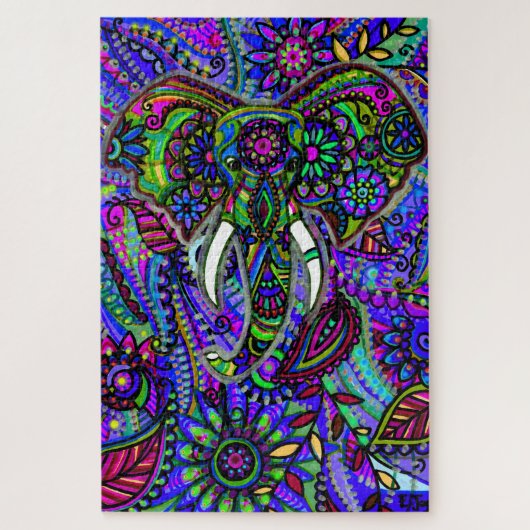Blue Mandala Elephant Bohemian Jigzaag Puzzle Legpuzzel (Verticaal)
