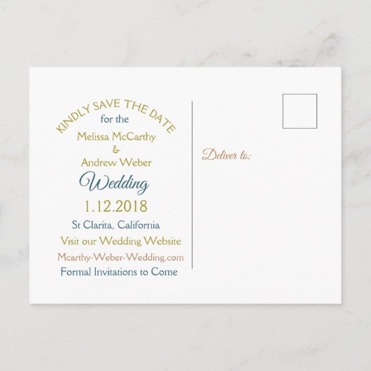 Blue Mandala en Gold Save the Date Briefkaarten (Achterkant)