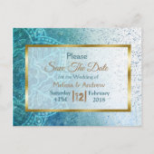 Blue Mandala en Gold Save the Date Briefkaarten (Voorkant)