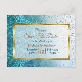 Blue Mandala en Gold Save the Date Briefkaarten