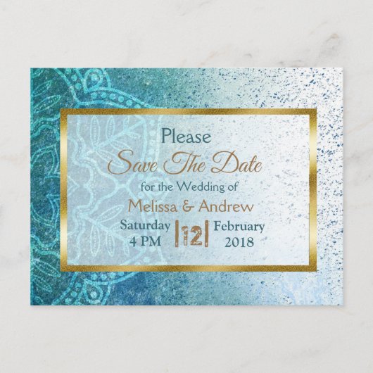 Blue Mandala en Gold Save the Date Briefkaarten (Voorkant)