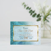 Blue Mandala en Gold Save the Date Briefkaarten (Staand voorkant)