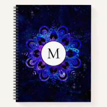 Blue Mandala Galaxy Boho Chic Waterverf Monogram