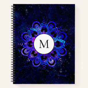 Blue Mandala Galaxy Boho Chic Waterverf Monogram Notitieboek