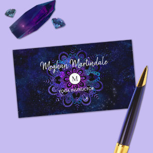 Blue Mandala Galaxy Boho Yoga Waterverf Monogram Visitekaartje