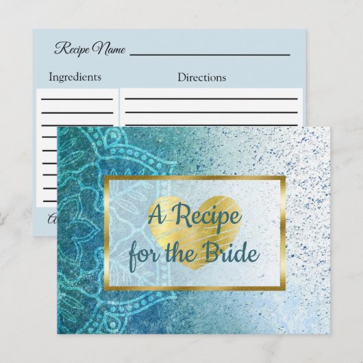 Blue Mandala & Gold bruiloft Recipe Kaart (Voorkant / Achterkant)
