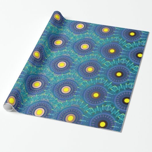 Blue Mandala-like Abstract Cadeaupapier (Uitgerold)