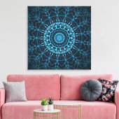 Blue Mandala Net Retro Hippie Trippy Boho Chic Canvas Afdruk (Insitu (Woonkamer))