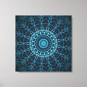 Blue Mandala Net Retro Hippie Trippy Boho Chic Canvas Afdruk