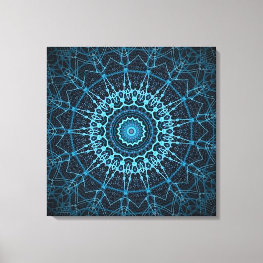 Blue Mandala Net Retro Hippie Trippy Boho Chic Canvas Afdruk (Voorkant)