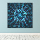 Blue Mandala Net Retro Hippie Trippy Boho Chic Canvas Afdruk (Insitu (Houten vloer))
