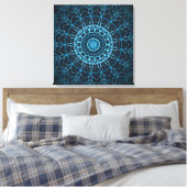 Blue Mandala Net Retro Hippie Trippy Boho Chic Canvas Afdruk (Insitu (Slaapkamer))