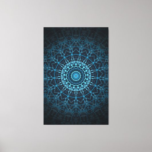 Blue Mandala Net Retro Hippie Trippy Boho Chic Canvas Afdruk (Voorkant)