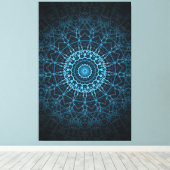 Blue Mandala Net Retro Hippie Trippy Boho Chic Canvas Afdruk (Insitu (Houten vloer))