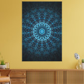 Blue Mandala Net Retro Hippie Trippy Boho Chic Canvas Afdruk (Insitu (Woonkamer))