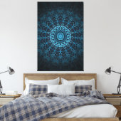 Blue Mandala Net Retro Hippie Trippy Boho Chic Canvas Afdruk (Insitu (Slaapkamer))