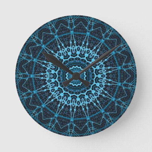 Blue Mandala Net Retro Hippie Trippy Boho Chic Ronde Klok (Voorkant)