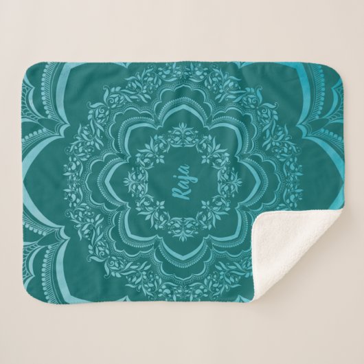 Blue Mandala on a Dark Green Background Sherpa Deken (Voorkant (horizontaal))